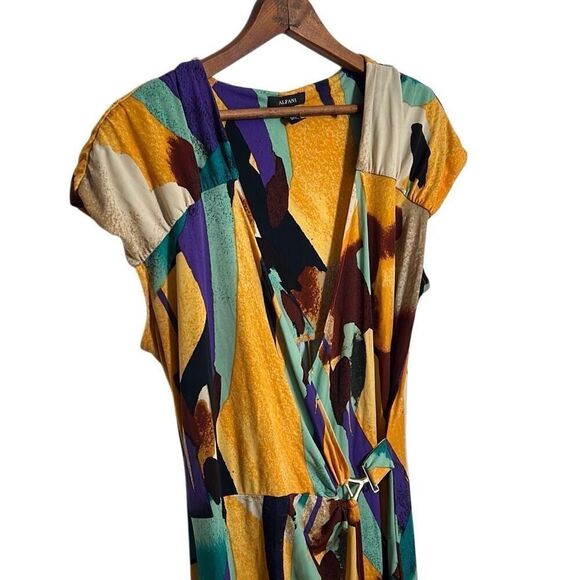 Alfani Cap Sleeve Stretch Surplice Neck Midi Wrap Dress Multicolor Medium - Picture 2 of 7